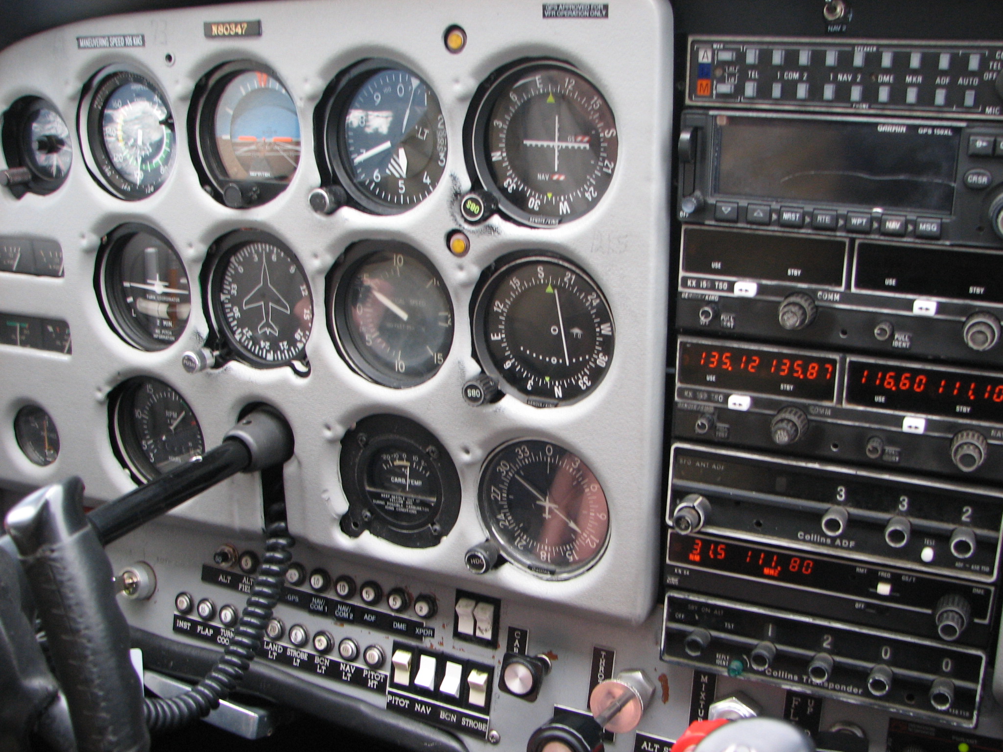 The instrument panel of a light training aircraft